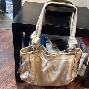 Metallic Gold Shoulder Bag with Knotted Handles